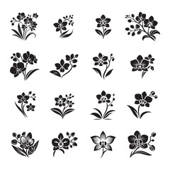 Orchid Flower Silhouette Vector Icons Set
