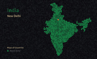 Fototapeta premium India Bharat Map with a capital of New Delhi Shown in a Mosaic Pattern