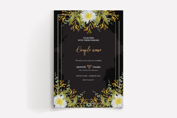 WEDDING INVITATION FRAME WITH FLOWER DECORATIONS WITH FRESH LEAVES