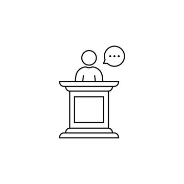 recommend clip art: black thin line speaker podium. concept of award, report, briefing stand, teacher, stage, president, lecture, motivation. linear style trend modern logo
