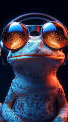 A cool frog wearing sunglasses and headphones.