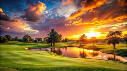 Tranquil sunset scene on a serene golf course