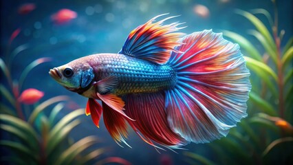 Fototapeta premium A breathtaking betta fish in a tranquil underwater scene, highlighting its intricate fins and graceful beauty