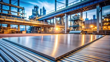 Steel grade sheet with shallow depth of field at industrial petrochemical plant