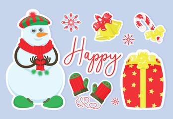sticker set winter happy new year