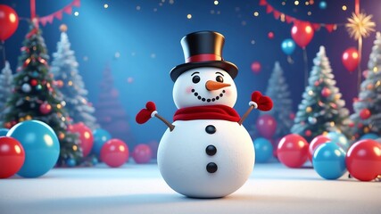 Fototapeta premium dancing snowman character design on party background