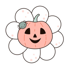 Retro Halloween flower clipart. Groovy Halloween flowers. Hand drawn vector illustration in flat style