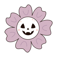 Retro Halloween flower clipart. Groovy Halloween flowers. Hand drawn vector illustration in flat style