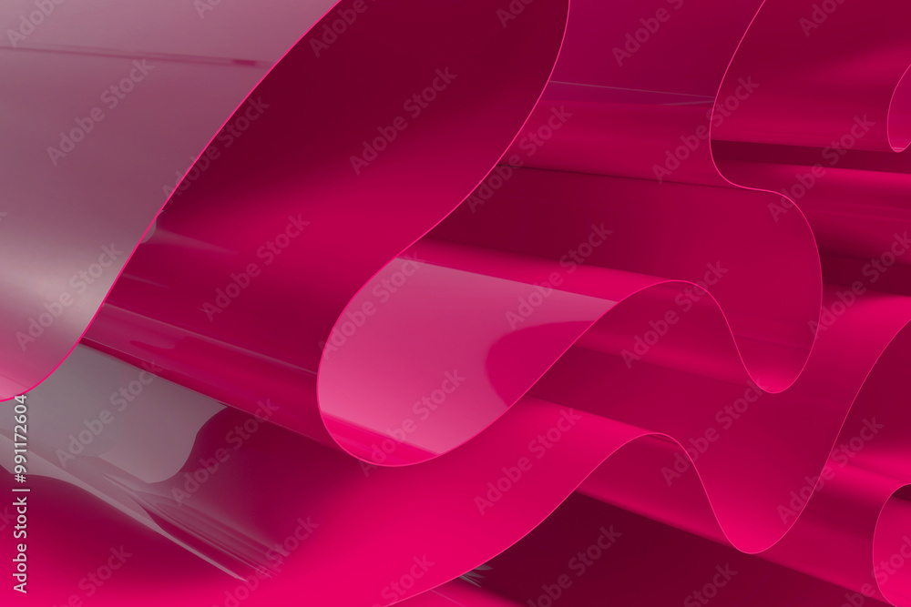 Poster vibrant pink translucent waves create an abstract design, showcasing curves and depth in a modern ar
