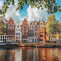 Fototapeta premium Scenic view of beautiful buildings in Amsterdam, the Netherlands