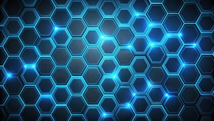 Sleek modern honeycomb pattern with glowing blue neon lines on dark background, symbolizing technology and connectivity