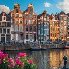 Obraz premium Scenic view of beautiful buildings in Amsterdam, the Netherlands