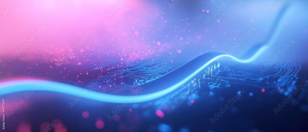 Aufkleber a vibrant abstract representation of digital technology with glowing lines and particles.