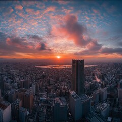 Obraz premium Skyline panorama of Osaka at sunrise. Japan
