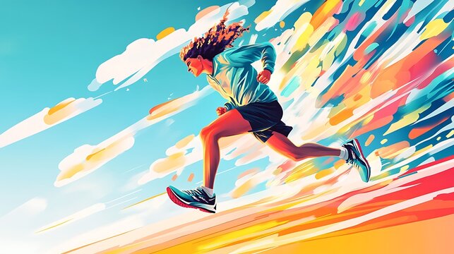 A vibrant illustration of a runner in motion against a colorful background, capturing the essence of speed and energy.