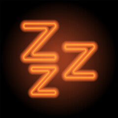 Sleep simple icon vector. Flat design. Orange neon on black background