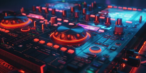 DJ Mixer with Red and Blue Lights