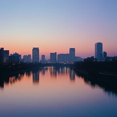 Fototapeta premium Osaka, Japan skyline at Umeda from across the Yodogawa River in the early morning.