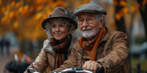 Senior Couple Riding Bikes in Autumn