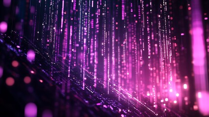 A vibrant visual of glowing pink and blue streams, reminiscent of digital rain, creating a futuristic atmosphere.