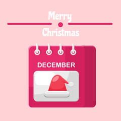 Flat illustration merry christmas calendar with santa hat