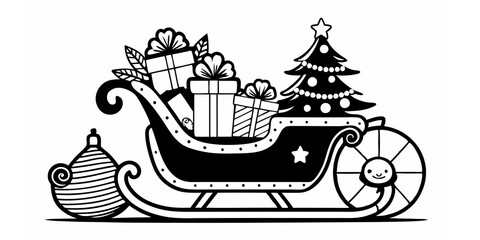 Obraz premium Santa's sleigh a festive black and white illustration