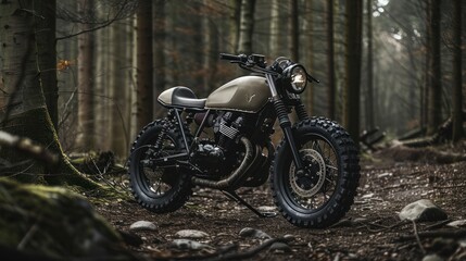 Custom Motorcycle in the Forest