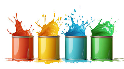 Colorful paint cans and a brush in a vibrant design illustration