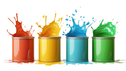 Colorful paint cans and a brush in a vibrant design illustration