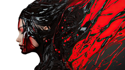 Red and black butterfly design with a devilish theme on a dark background, blending elements of beauty and horror for a striking Halloween illustration