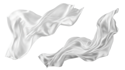 A flowing 3D design featuring a person in a dress amidst crumpled paper and wisps of smoke, creating a light and abstract scene