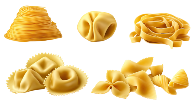 Tagliatelle pasta on a white background, showcasing its dry, uncooked form as an ingredient for healthy Italian meals