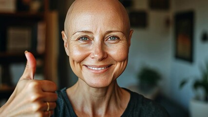 Mature woman giving a thumbs up and smiling at sunset. Warm lighting portrait. Cancer survivor and life celebration concept.  for healthcare, awareness, and survivor campaign
