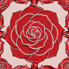 abstract red rose flower pattern vector seamless background