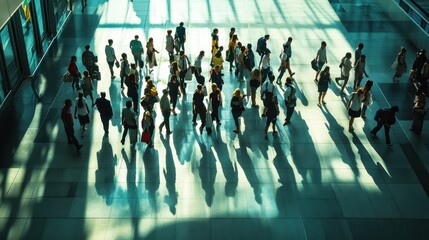 Obraz premium A large group of people is walking through an airport terminal