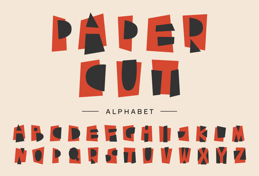Minimal paper cut collage alphabet with letters