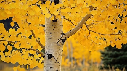 Aspen tree with yellow leaves, close up
