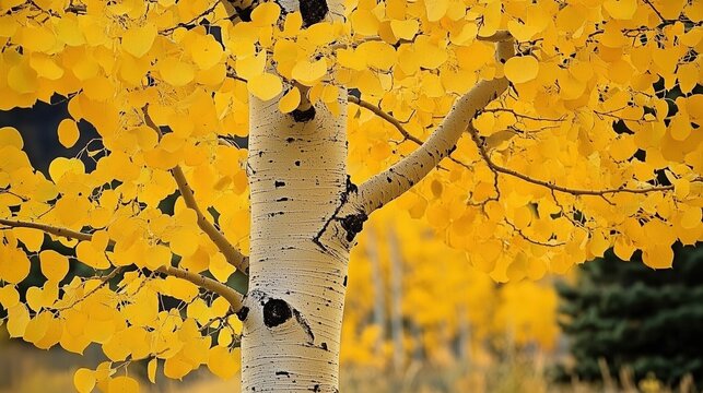 Aspen tree with yellow leaves, close up - Powered by Adobe