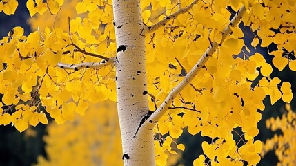 Aspen tree with yellow leaves, close up