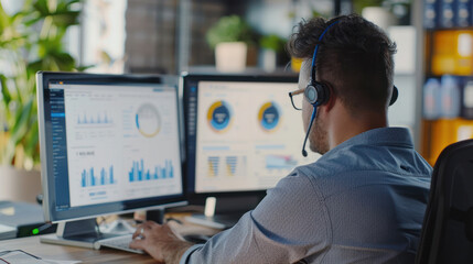 A customer service representative managing inquiries from an e-commerce dashboard, responding to customer questions and processing orders efficiently.