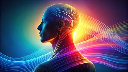 Elegant silhouette with gradient colors and swirling lines representing layered human personality