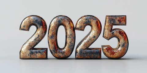 Old gold "2025" Text isolated on white background