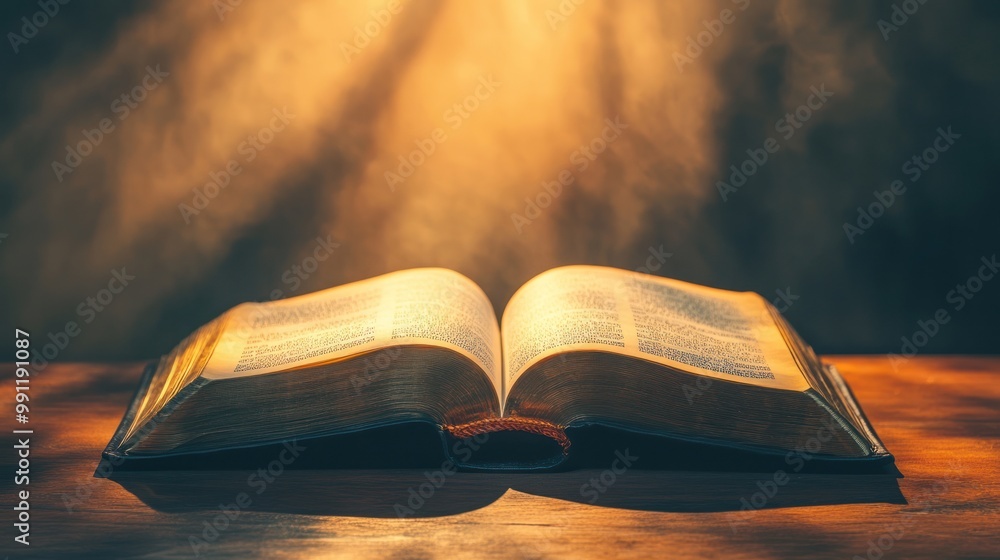 Poster an open book illuminated by soft light, symbolizing knowledge and reflection.