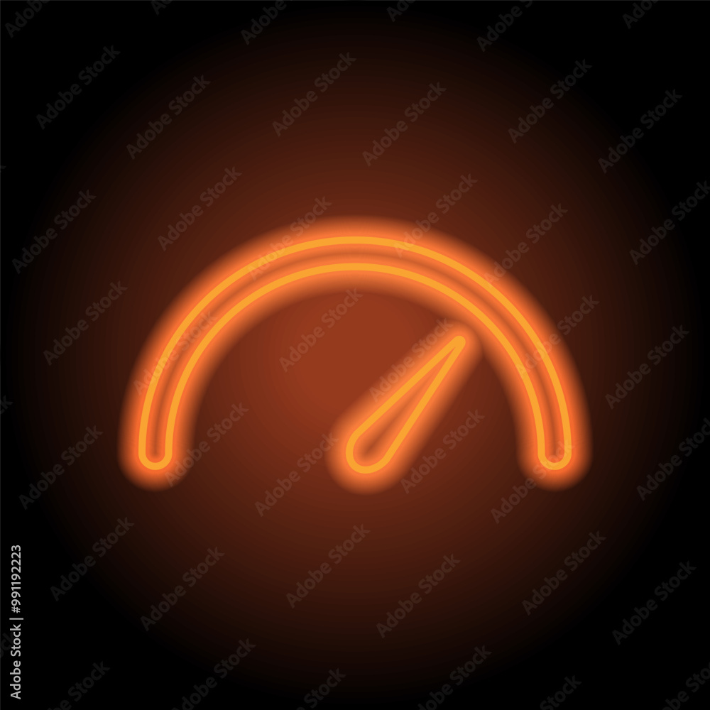 Poster speedometer simple icon vector. flat design. orange neon on black background