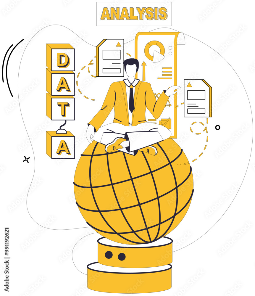 Poster big data vector illustration. architecture, master builder, constructs skyscrapers knowledge within 