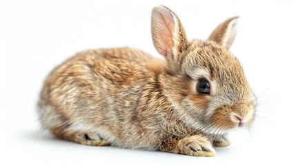 Obraz premium Cute eight week old brown baby European rabbit sitting and looking to the side.