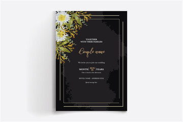 WEDDING INVITATION FRAME WITH FLOWER DECORATIONS WITH FRESH LEAVES