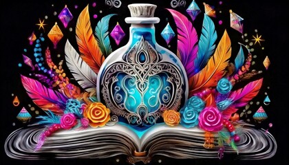 Colorful potion bottle with magical decorations