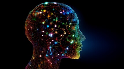 Obraz premium Futuristic Side Profile of Human Head with Glowing Circuits and Neural Network Patterns in a Digital Technology Design