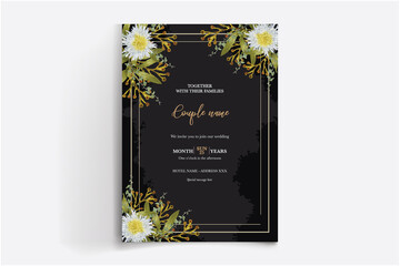 WEDDING INVITATION FRAME WITH FLOWER DECORATIONS WITH FRESH LEAVES